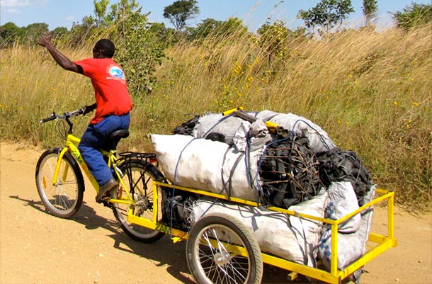 赞比亚和赞姆卡特，在赞比亚用自行车运输货物